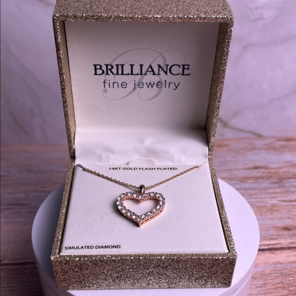 Brilliance fine jewelry 14kt gold flash plated simulated diamonds heart pendant